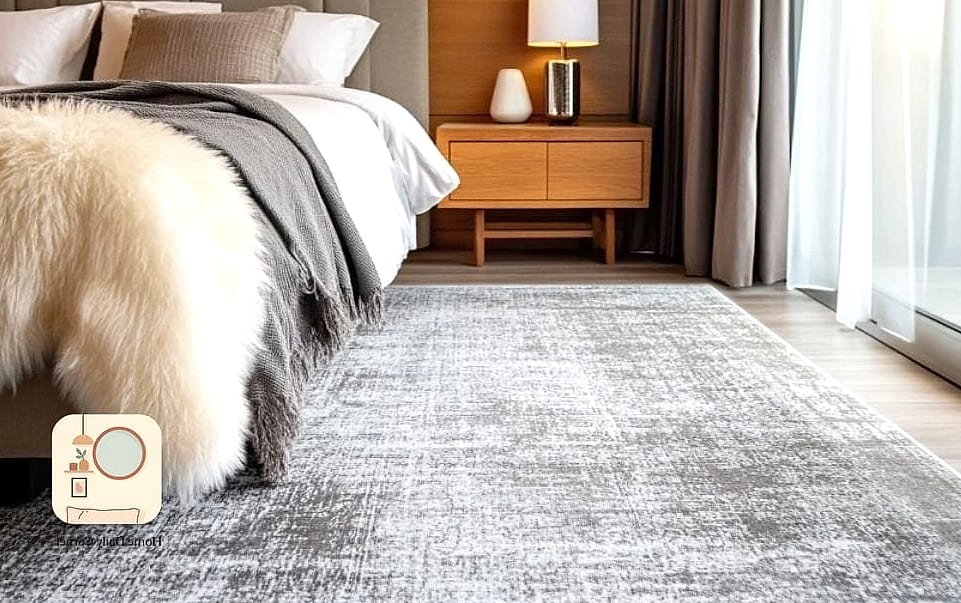 Grey Accent Rug Over Wood Floors