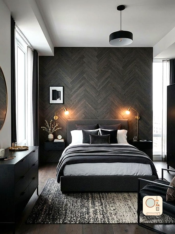 Grey Herringbone Accent Behind the Headboard