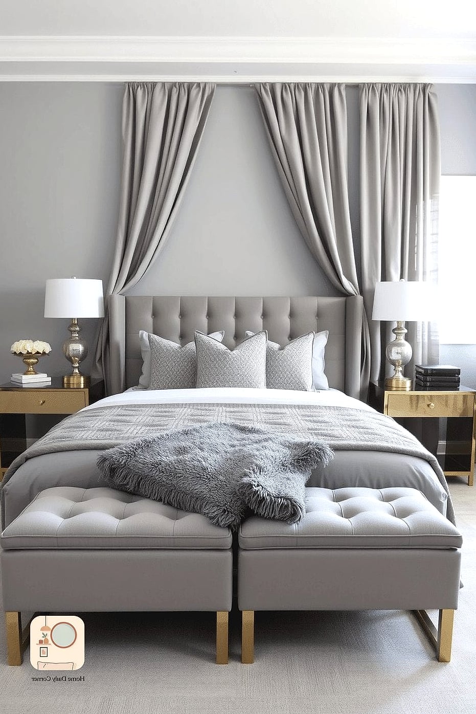 Grey Nightstands with Brass Pulls