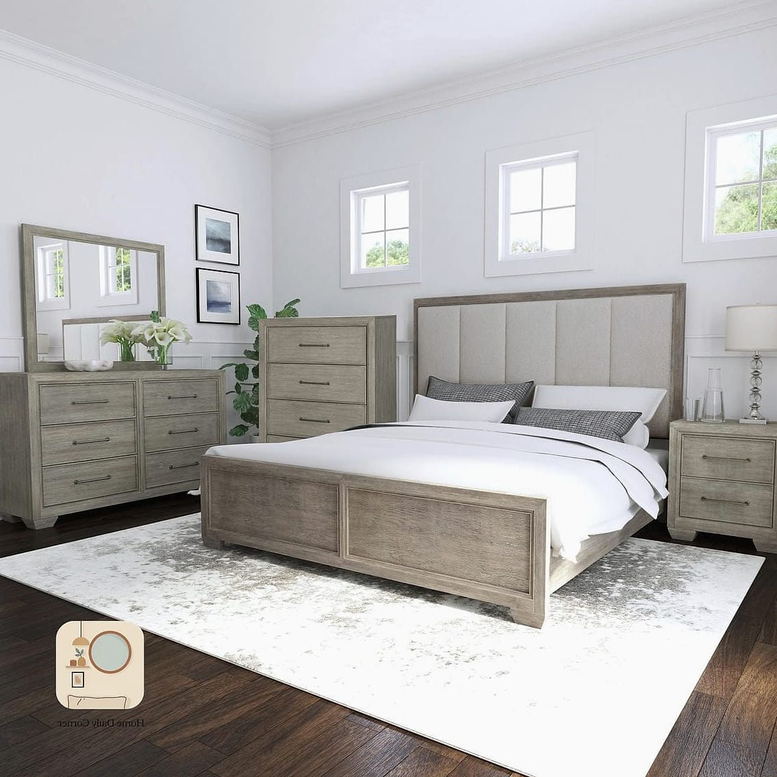 Grey and Wood Nightstands for Warmth
