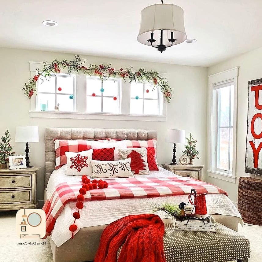 30 Beautiful Holiday Bedroom Decor Inspiration Photos Worth Saving 20 A Holiday-Themed Gallery Wall Above the Bed