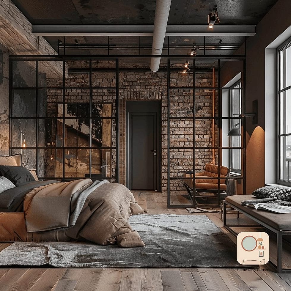 10 Bed Room Photos That Will Inspire Your Next Project 7 Industrial Bedroom with Exposed Brick and Black Metal