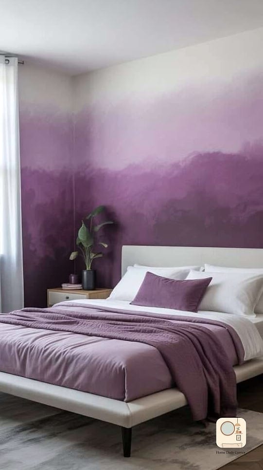 15 Purple Bedroom Decor Ideas to Upgrade Your Home This Weekend 2 Lavender Accent Wall Behind the Headboard