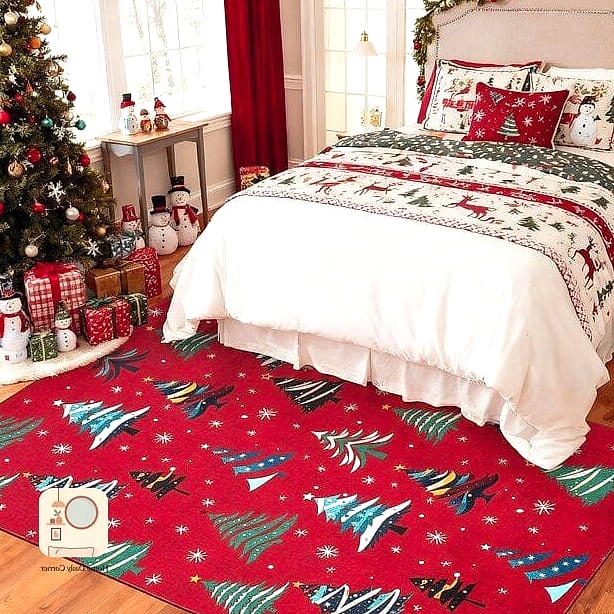 25 Bedroom Christmas Decor Ideas to Steal From Interior Designers 14 Layer a Christmas Throw Rug