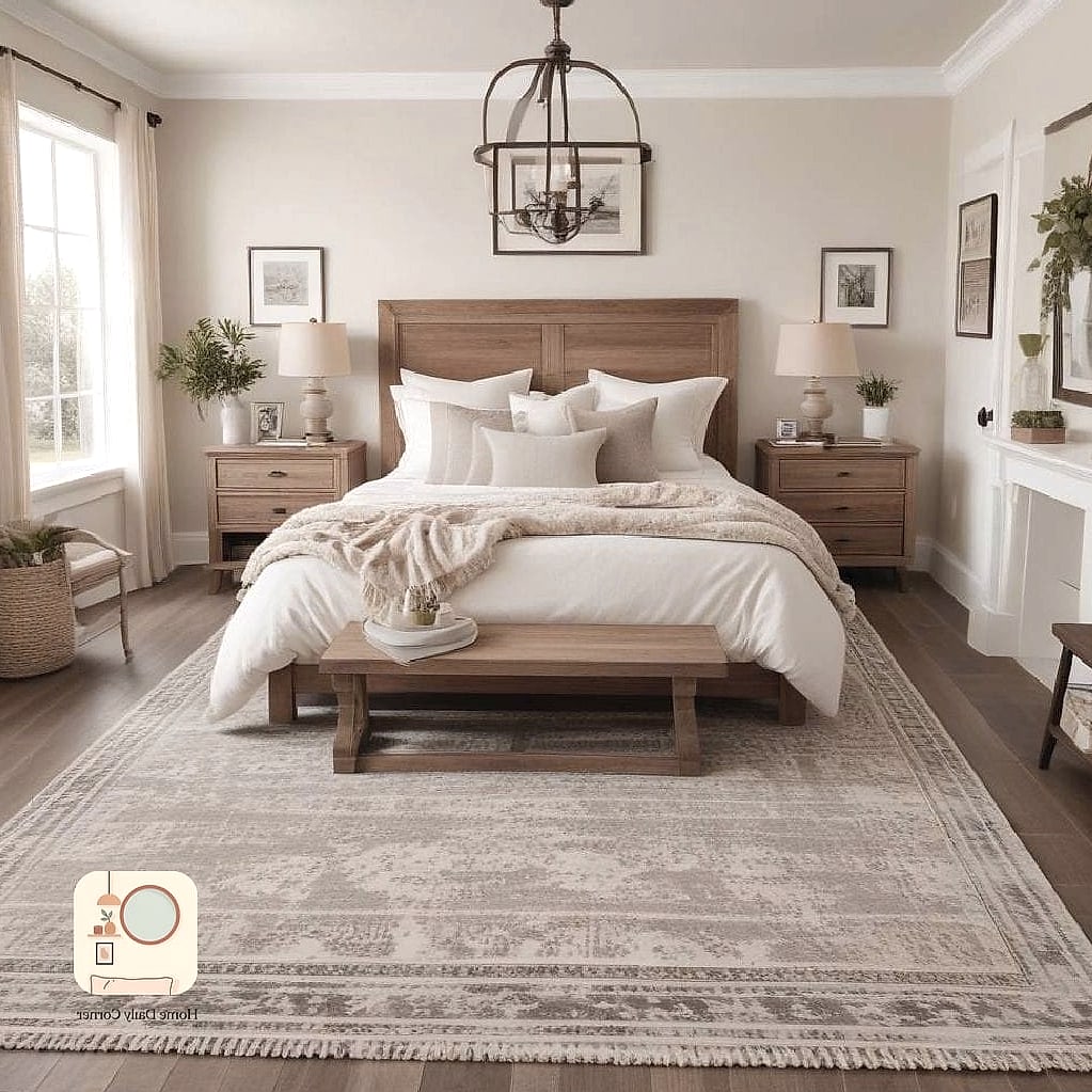 23 Farmhouse Bedroom Ideas Looks We're Obsessed With This Year 18 Layered Area Rugs