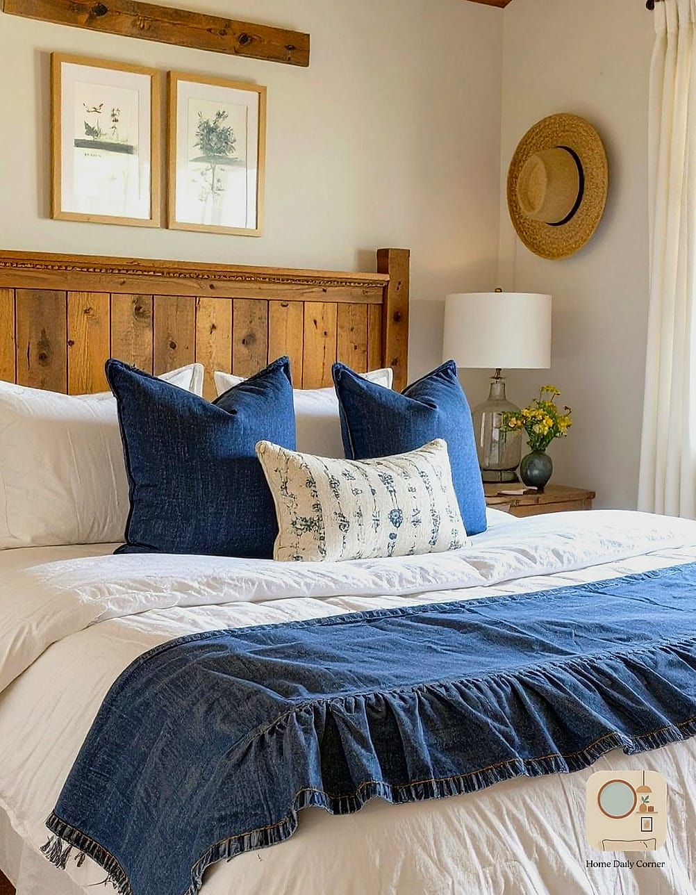 25 Western Bedroom Decor Looks We're Obsessed With This Year 22 Layered Denim and Canvas Textiles