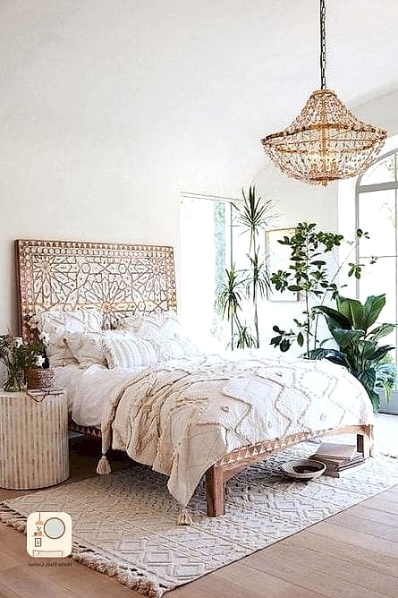 22 Beautiful Bohemian Bedroom Decor Inspiration Photos Worth Saving 7 Layered Rugs on Wood or Tile Floors