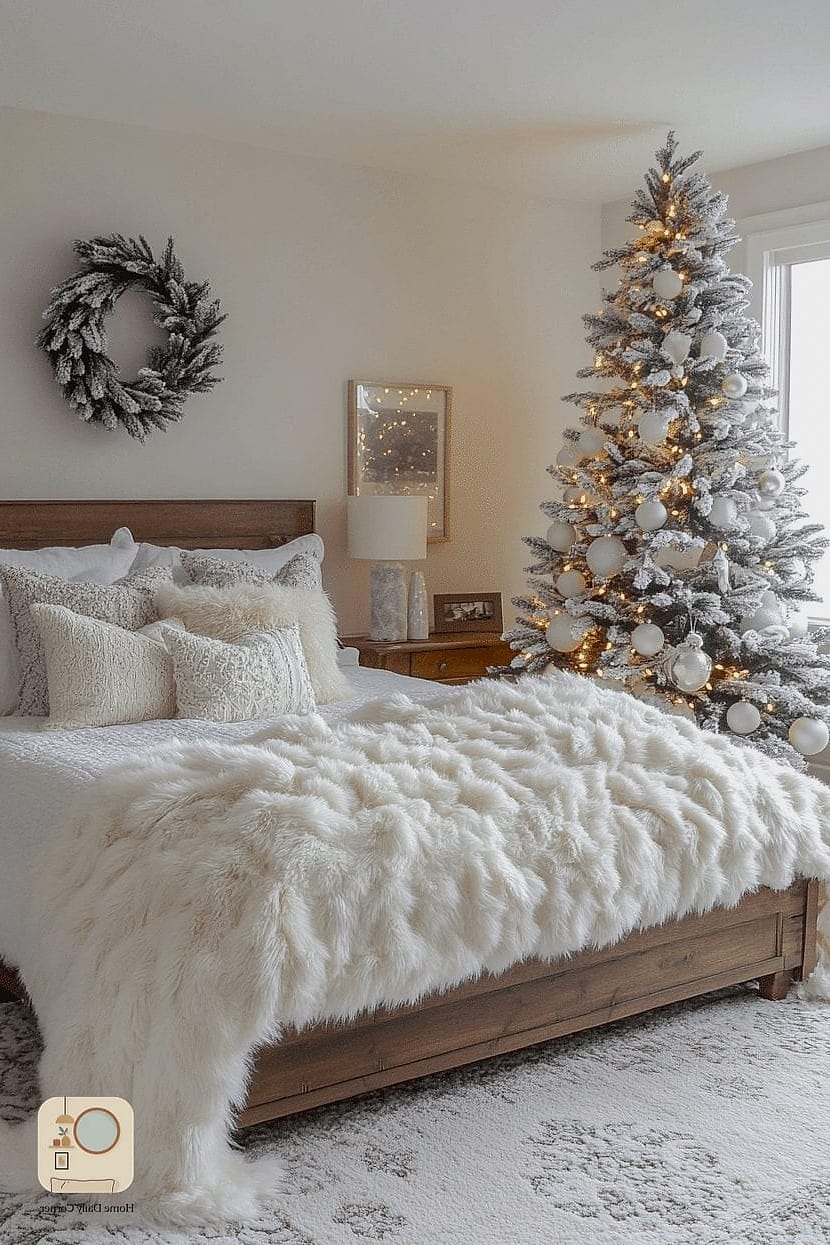 25 Bedroom Christmas Decor Ideas to Steal From Interior Designers 4 Layer in a Faux Fur Throw