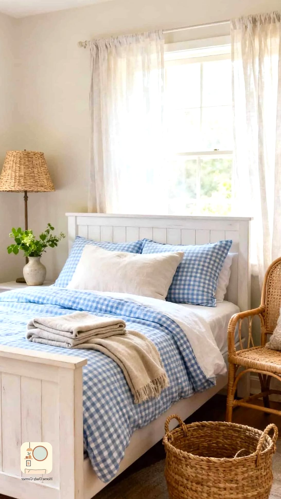 Layer a Gingham Throw Blanket Over Solid Bedding