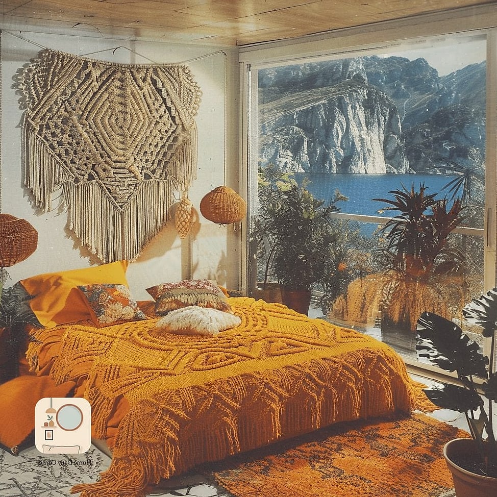 15 70S Bedroom Designs That Maximize Style and Function 10 Macrame Wall Hanging Above the Bed