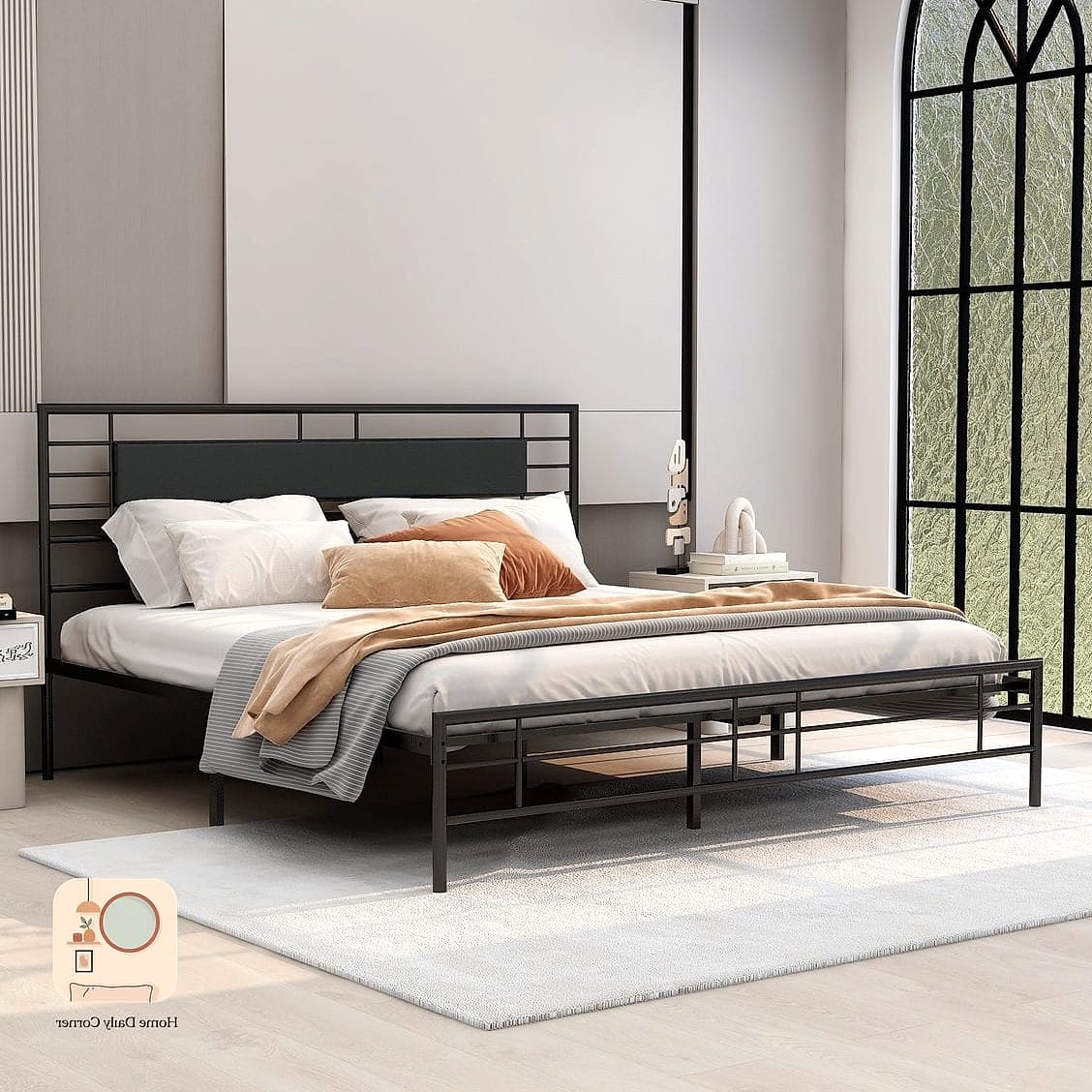 12 Metal Bed Frame Bedroom Ideas Ideas That Are Both Stylish and Practical 2 Matte Black Frame with Warm Wood Nightstands