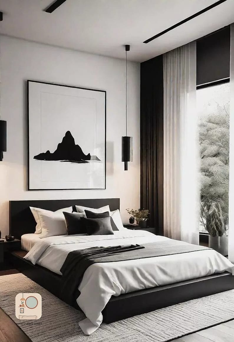 9 Black And White Bedroom Ideas Inspiration Boards You'll Want to Copy 6 Monochrome Gallery Wall Above the Bed