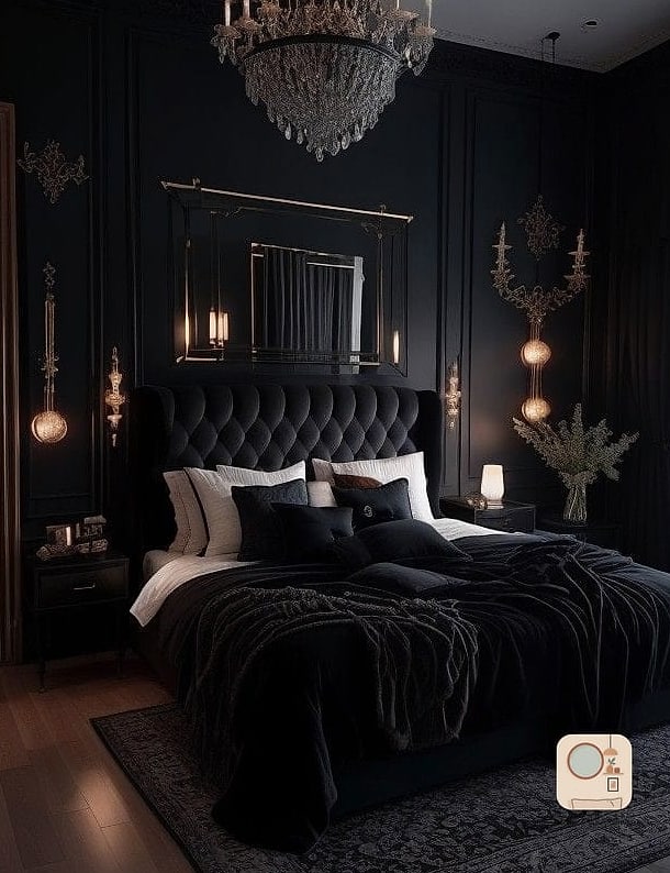 9 Black And White Bedroom Ideas Inspiration Boards You'll Want to Copy 3 Moody Black Walls with White Trim