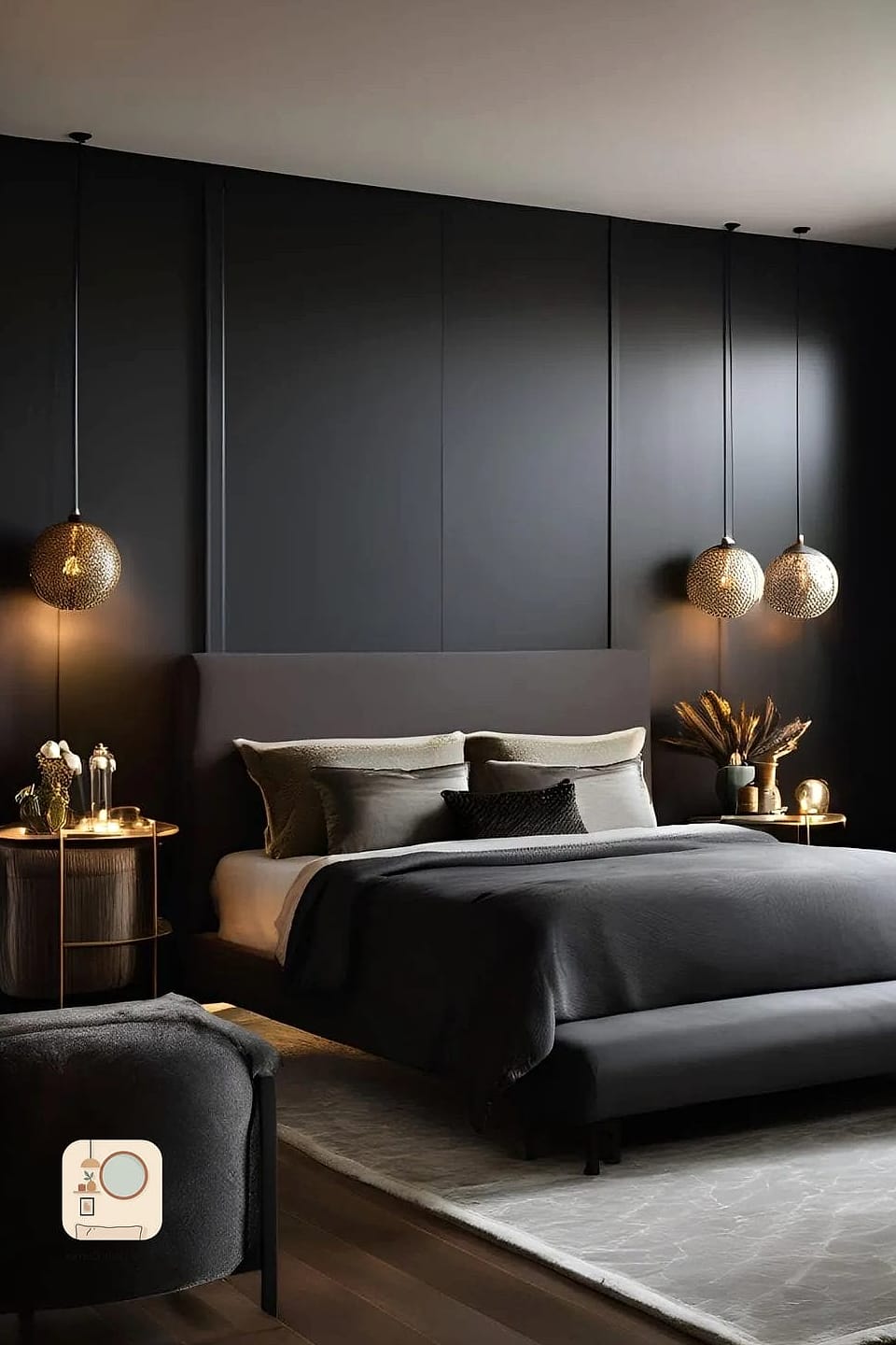 Moody Charcoal Walls with Brass Accents
