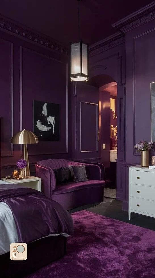 15 Purple Bedroom Decor Ideas to Upgrade Your Home This Weekend 6 Moody Eggplant Walls for a Cozy Retreat