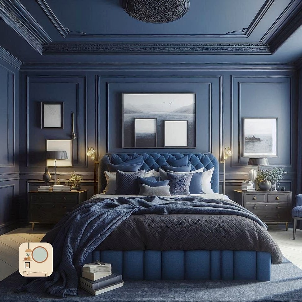 Navy Blue Walls with Gold Hardware