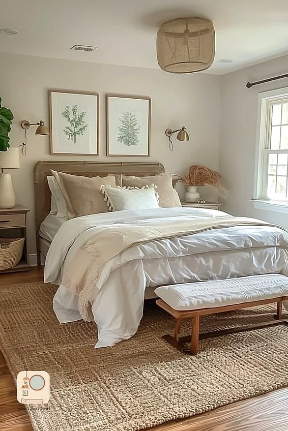 A Neutral Rug That Extends Under the Bed