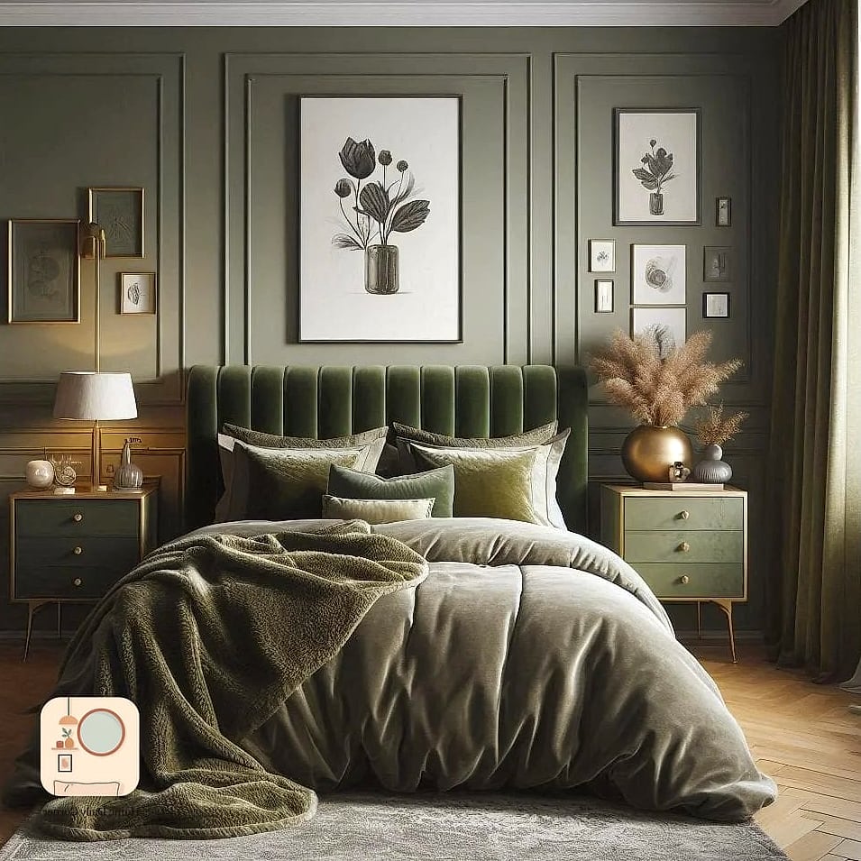 15 Green Bedroom Ideas Before and After Transformations to Inspire 4 Olive Green Bedding Replacing All-White Linens