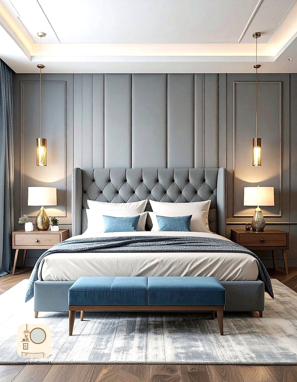 7 Grey Headboard Bedroom Ideas Decor Ideas That Are Trending on Pinterest 8 Oversized Grey Headboard That Extends to the Ceiling