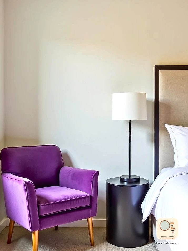 15 Purple Bedroom Decor Ideas to Upgrade Your Home This Weekend 8 Purple Accent Chair in the Corner