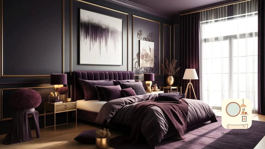 15 Purple Bedroom Decor Ideas to Upgrade Your Home This Weekend 5 Purple and Brass Hardware Combo