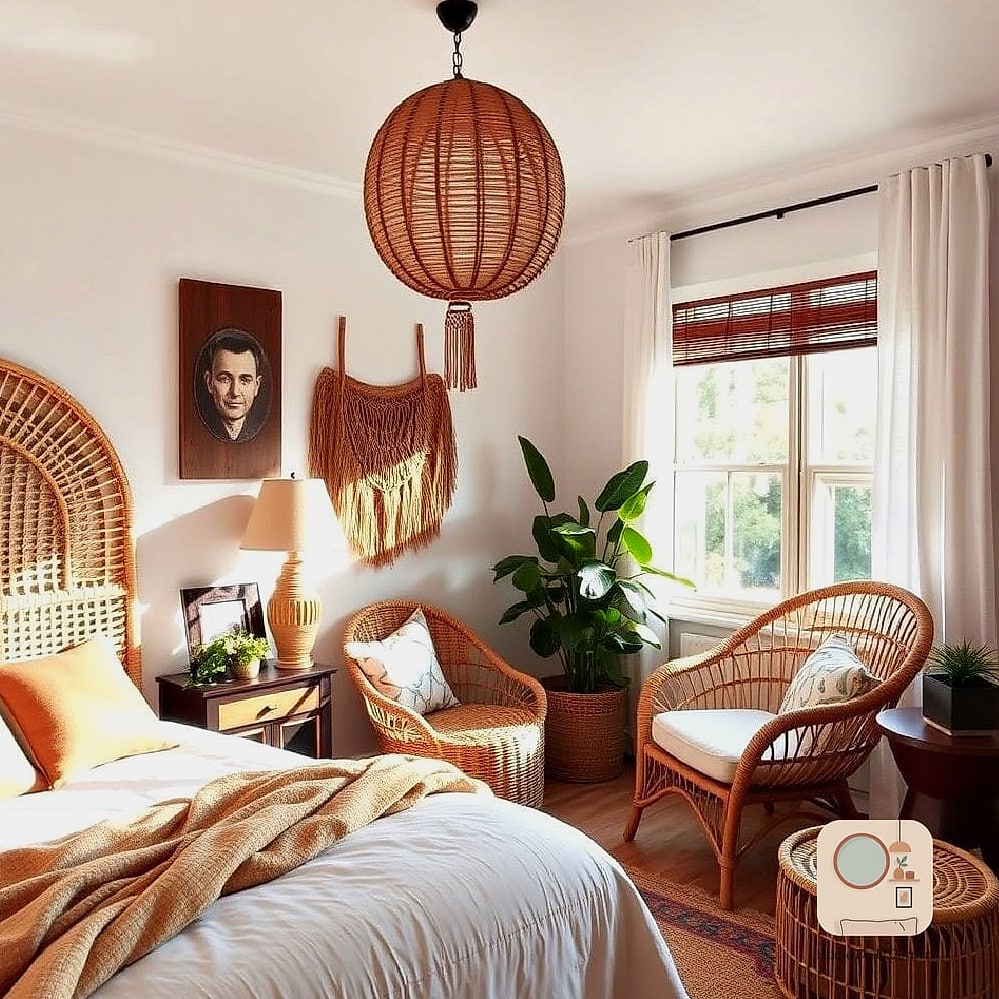 15 70S Bedroom Designs That Maximize Style and Function 5 Rattan and Wicker Furniture Accents