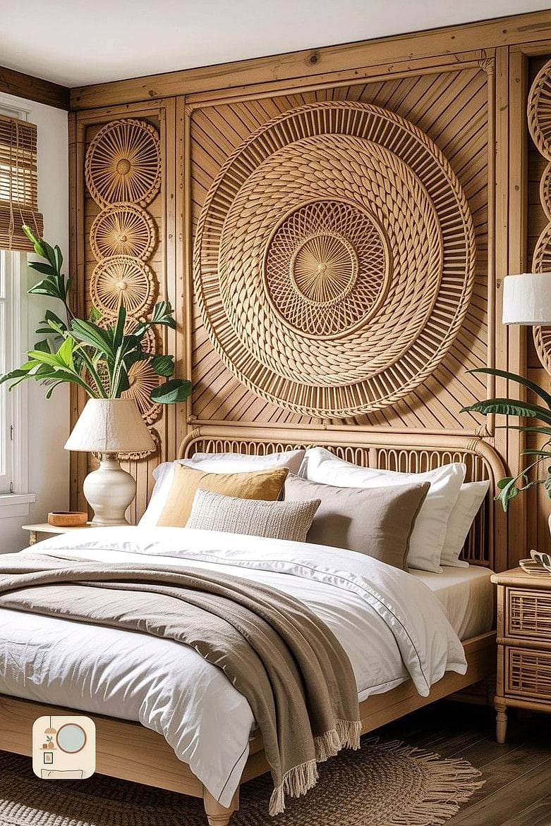22 Stunning Bedroom Wall Decor Ideas Ideas for Every Budget 11 Rattan or Woven Wall Panels