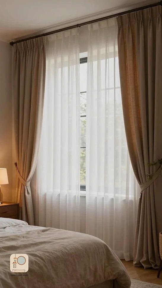 Sheer Curtains Layered Under Heavier Drapes