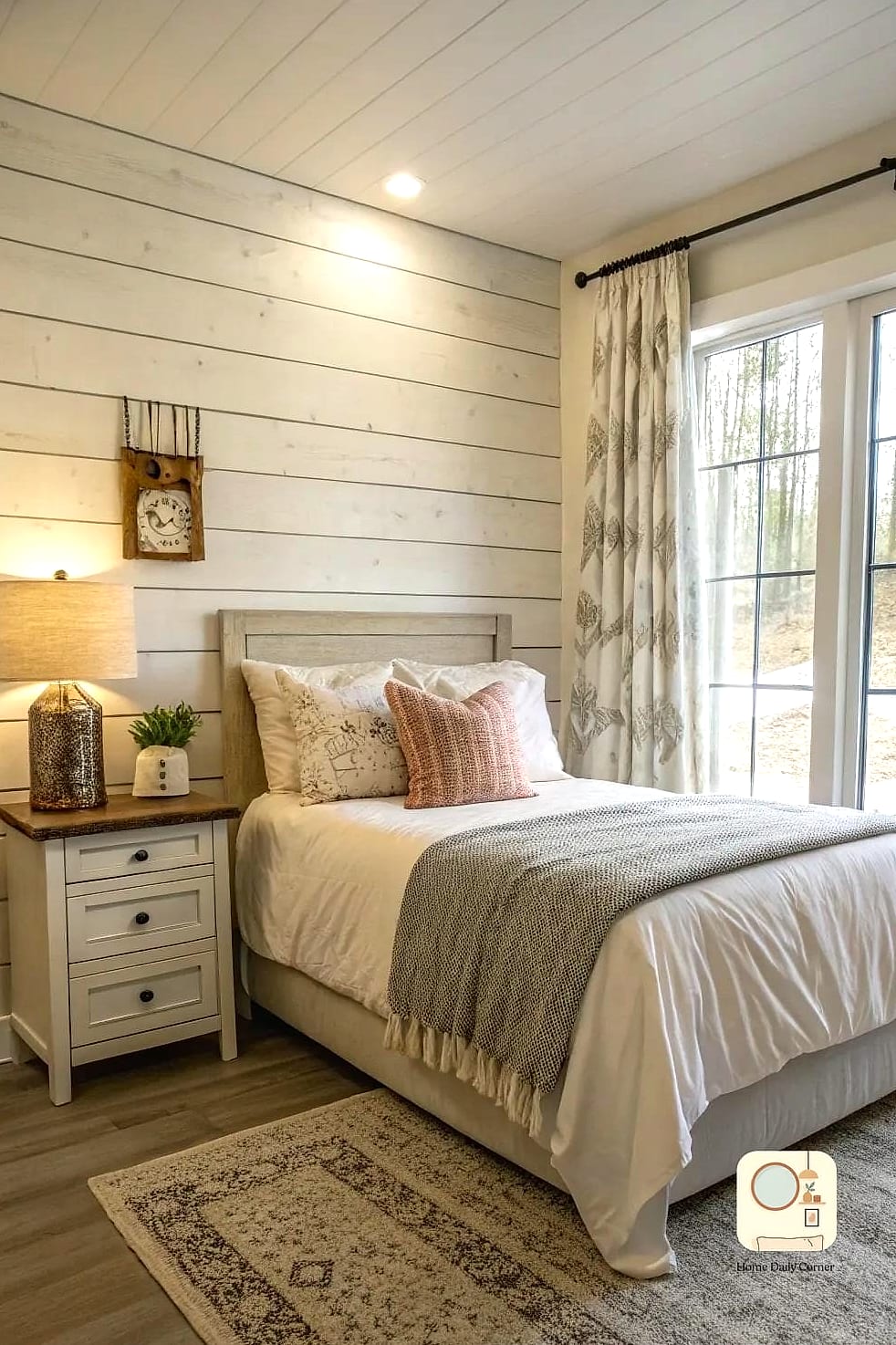 Shiplap Accent Wall Behind the Bed