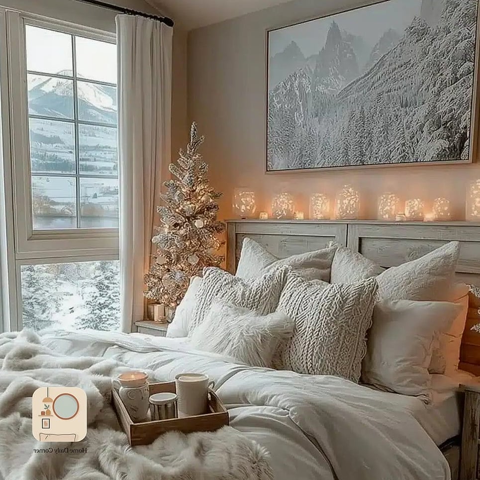 30 Beautiful Holiday Bedroom Decor Inspiration Photos Worth Saving 14 A Snow-Inspired White and Silver Palette