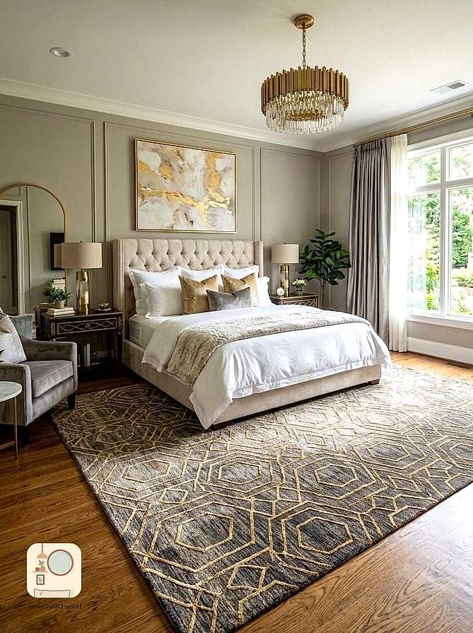 A Statement Rug Grounding the Bed