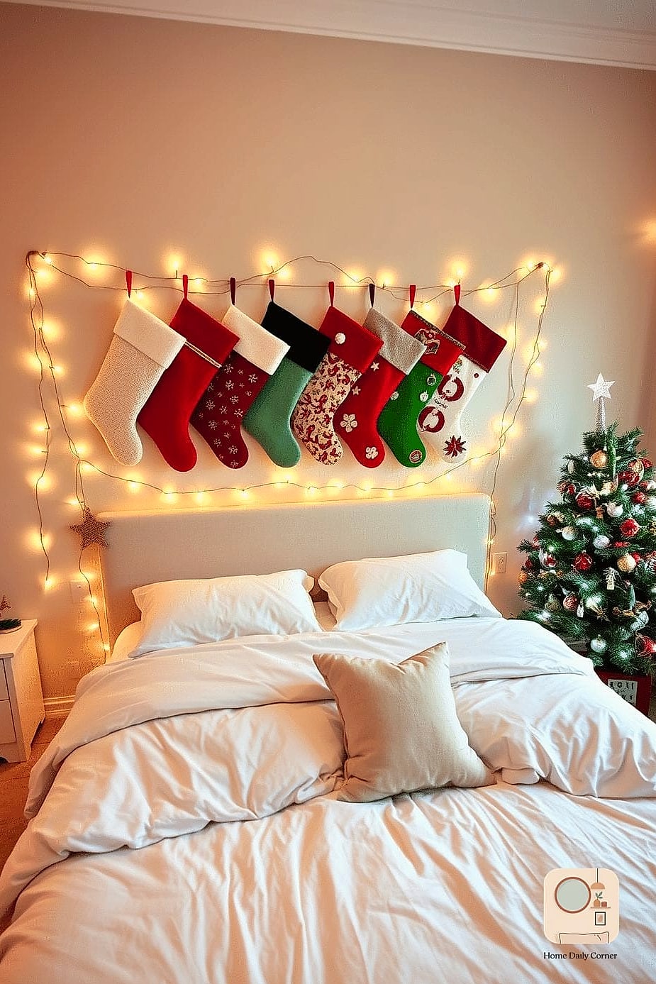 Stockings Hung on a Wall Hook or Bed Frame