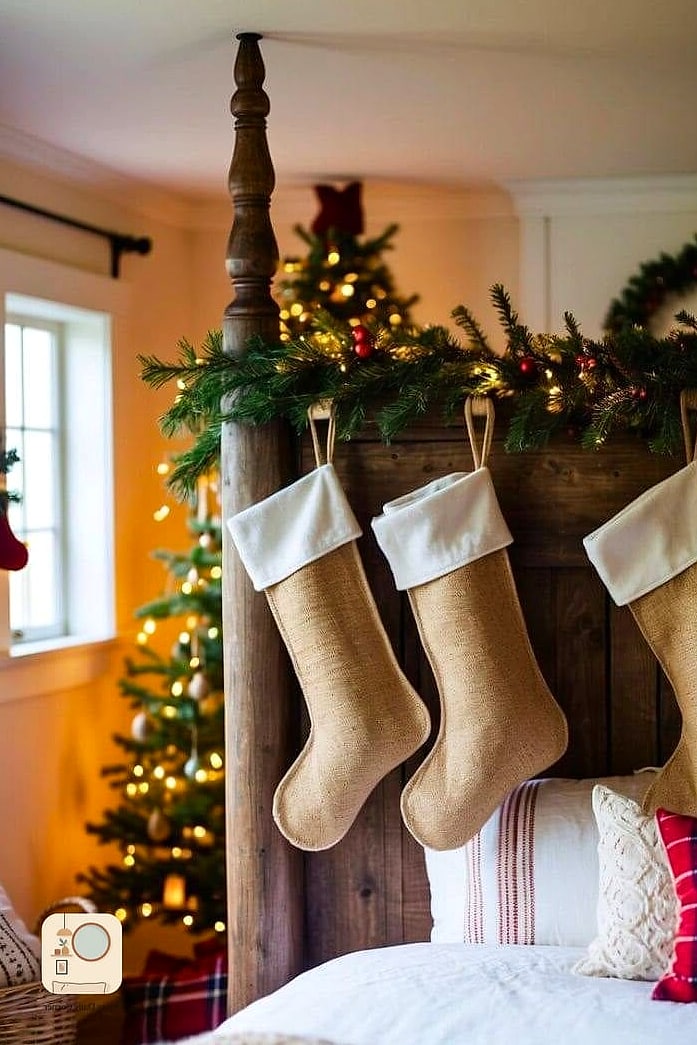 30 Beautiful Holiday Bedroom Decor Inspiration Photos Worth Saving 15 Stockings Hung on the Bedroom Wall or Bed Frame