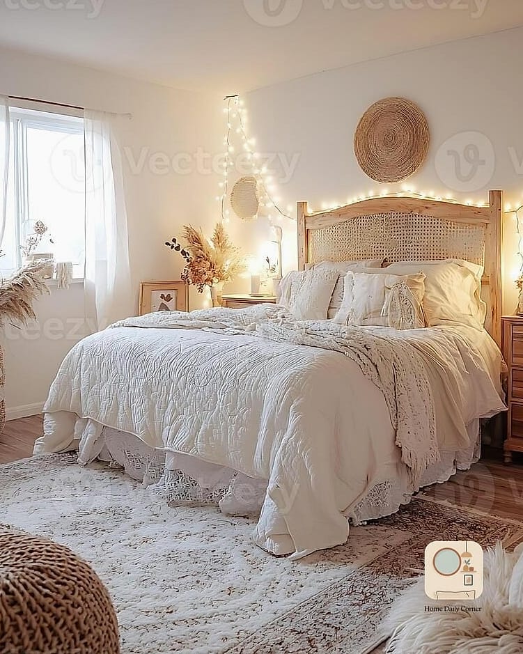 22 Beautiful Bohemian Bedroom Decor Inspiration Photos Worth Saving 8 String Lights Draped Along the Ceiling or Headboard