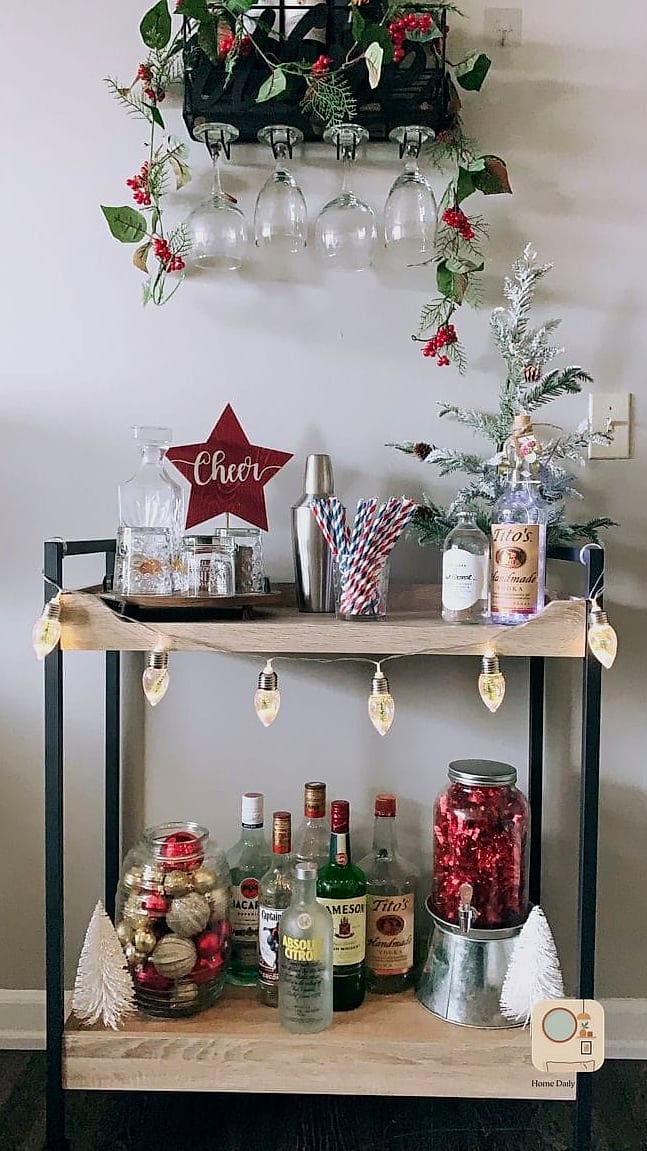 25 Bedroom Christmas Decor Ideas to Steal From Interior Designers 20 Style a Bar Cart or Tray with Holiday Essentials
