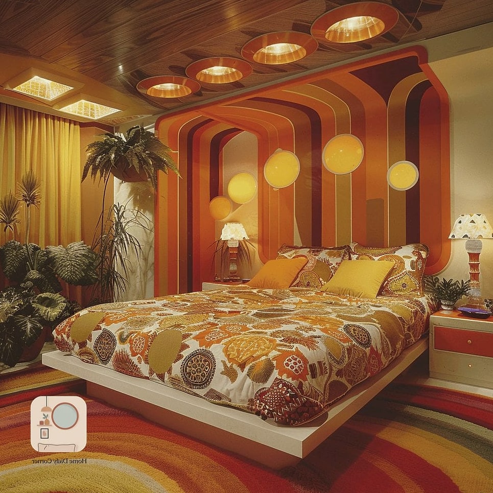 15 70S Bedroom Designs That Maximize Style and Function 2 Sunburst Headboard as the Room's Focal Point