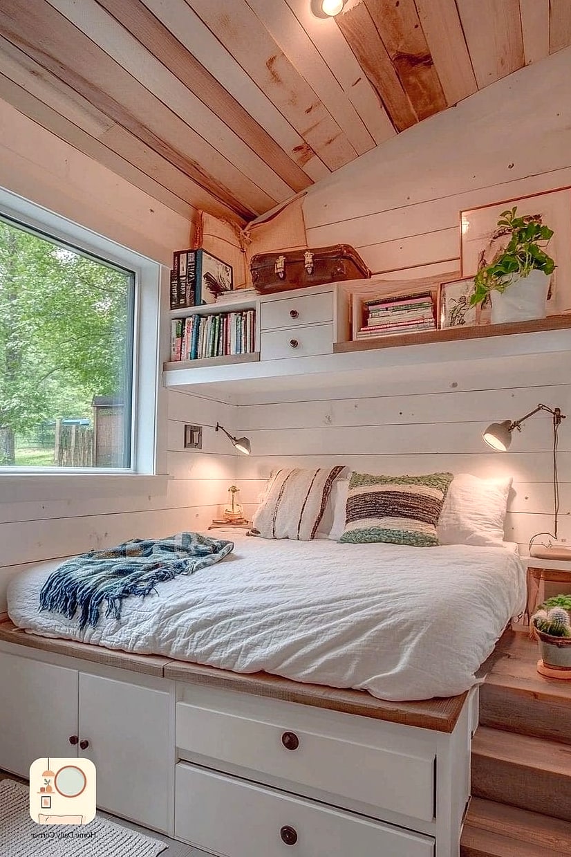 Swap Your Nightstands for Wall-Mounted Shelves