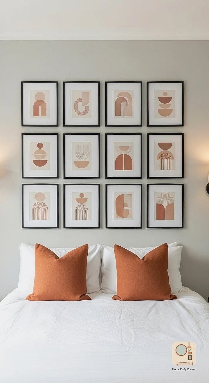22 Bedroom Wall Decor Above Bed Designs You Need to See Right Now 3 Symmetrical Gallery Wall with Matching Frames