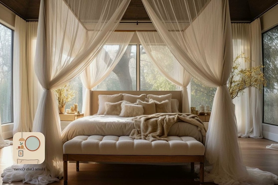 Try a Canopy or Draped Fabric Above the Bed