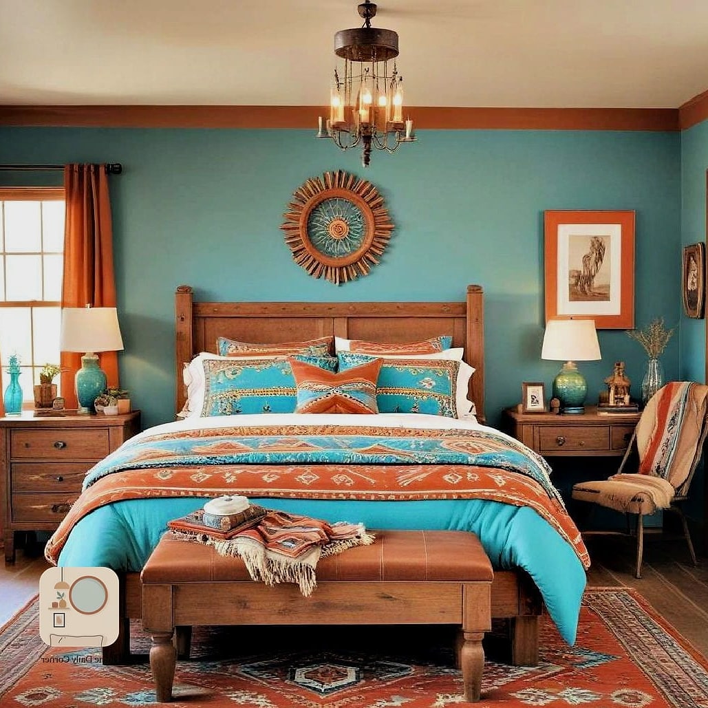 25 Western Bedroom Decor Looks We're Obsessed With This Year 3 Turquoise and Rust Color Palette