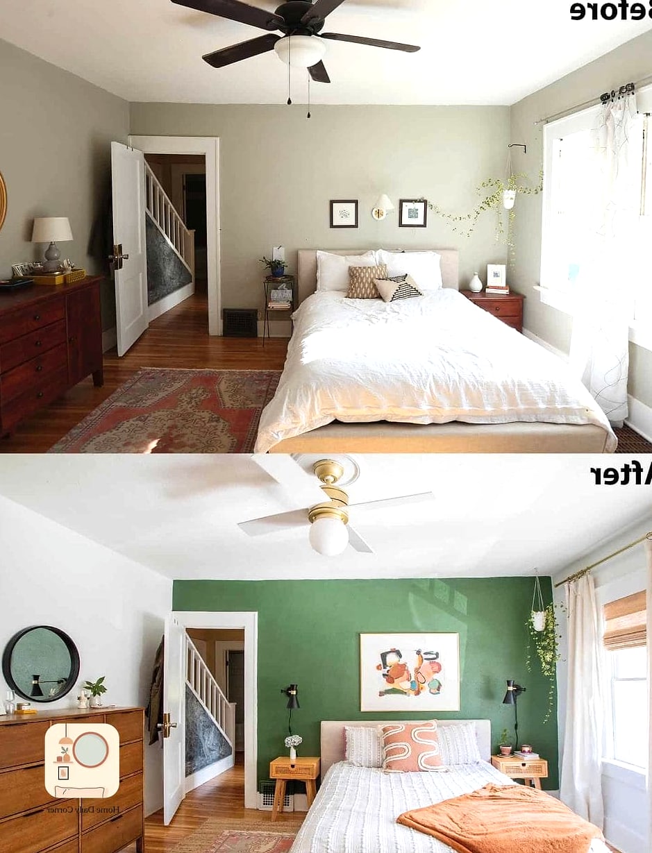 15 Green Bedroom Ideas Before and After Transformations to Inspire 7 Two-Tone Green and White Wall Treatment