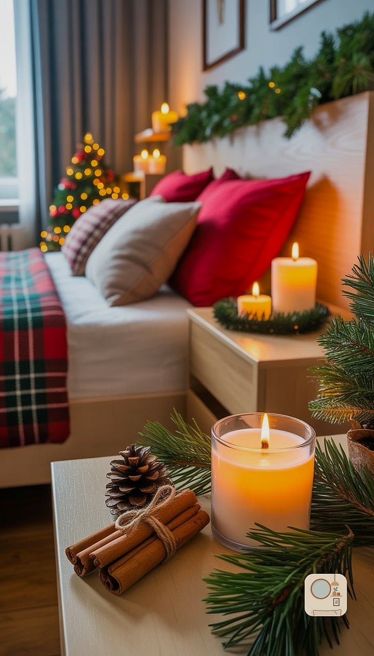 25 Bedroom Christmas Decor Ideas to Steal From Interior Designers 6 Use Christmas-Scented Candles as Decor