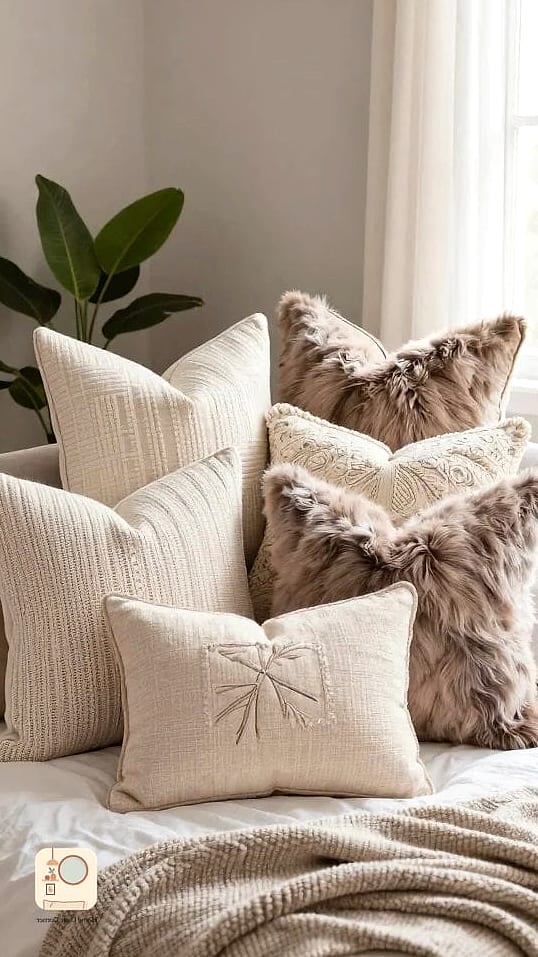 Use Textured Throw Pillows in Varying Sizes