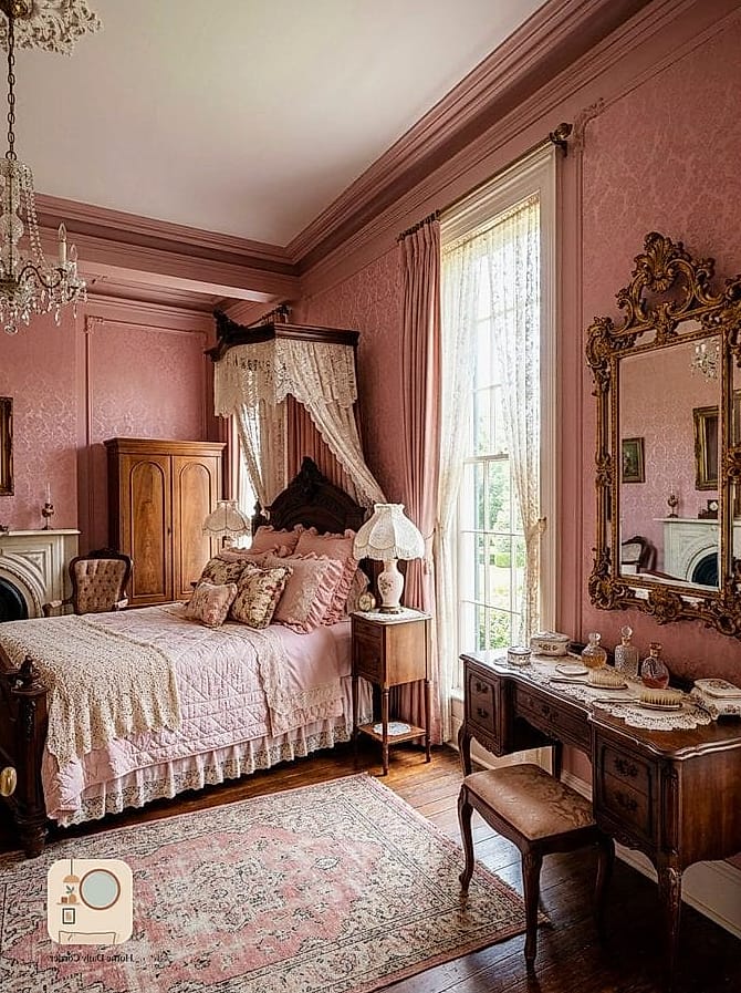 Vintage Pink Bedroom with Antique Furniture