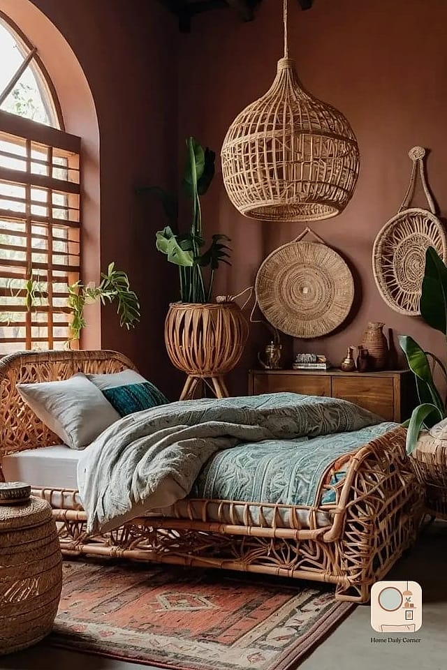 20 Eclectic Bedroom Looks We're Obsessed With This Year 2 Vintage Rattan Meets Modern Minimalism