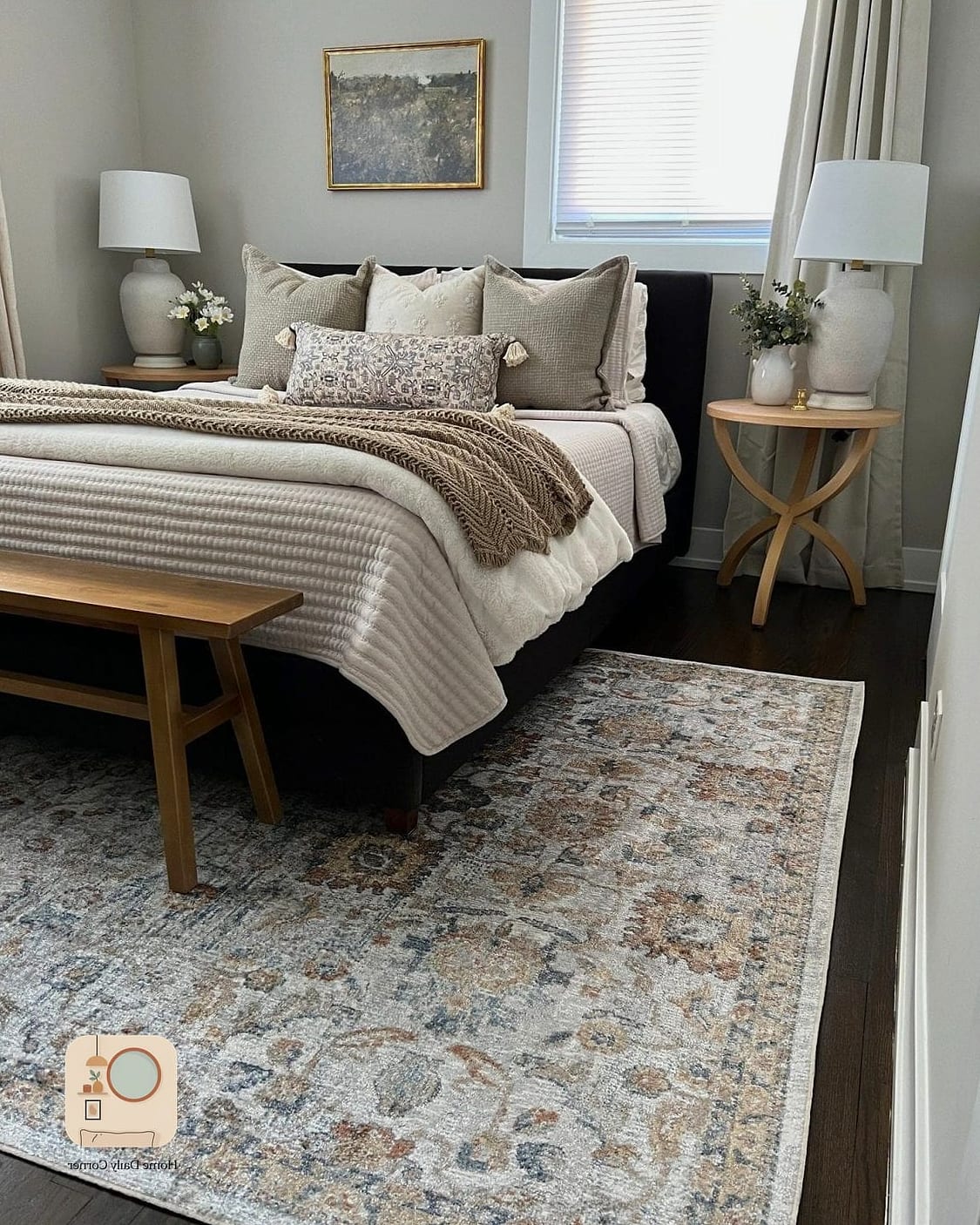 Vintage Rug Layered Under Bed