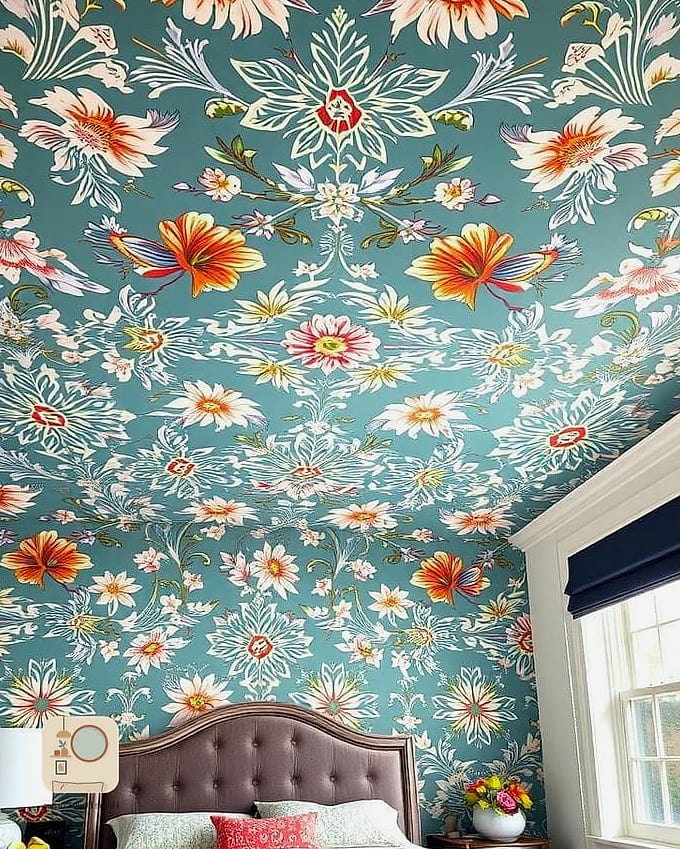 18 Stunning Room Ideas Bedroom Ideas for Every Budget 17 Wallpapered Ceiling for Unexpected Charm