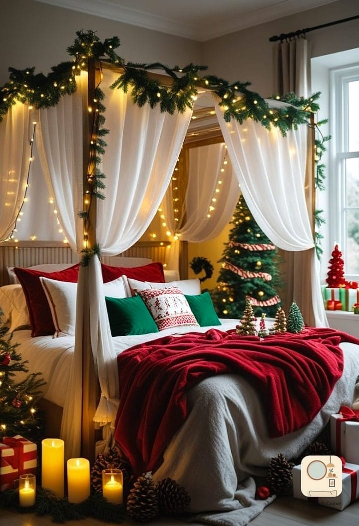 Warm String Lights Draped Along the Headboard