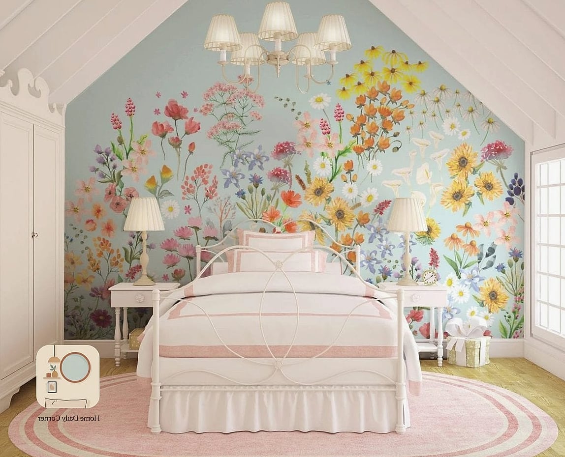 10 Girl Bedroom Designs For Kids Tips From Top Interior Designers 3 Whimsical Wallpaper Accent Wall