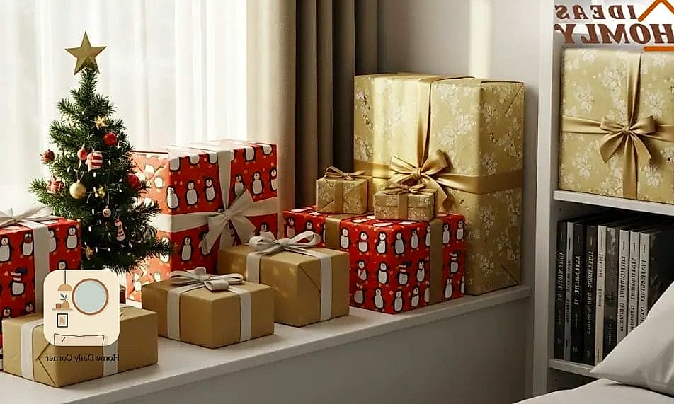 30 Beautiful Holiday Bedroom Decor Inspiration Photos Worth Saving 17 Wrapped Gift Boxes as Decorative Styling Props